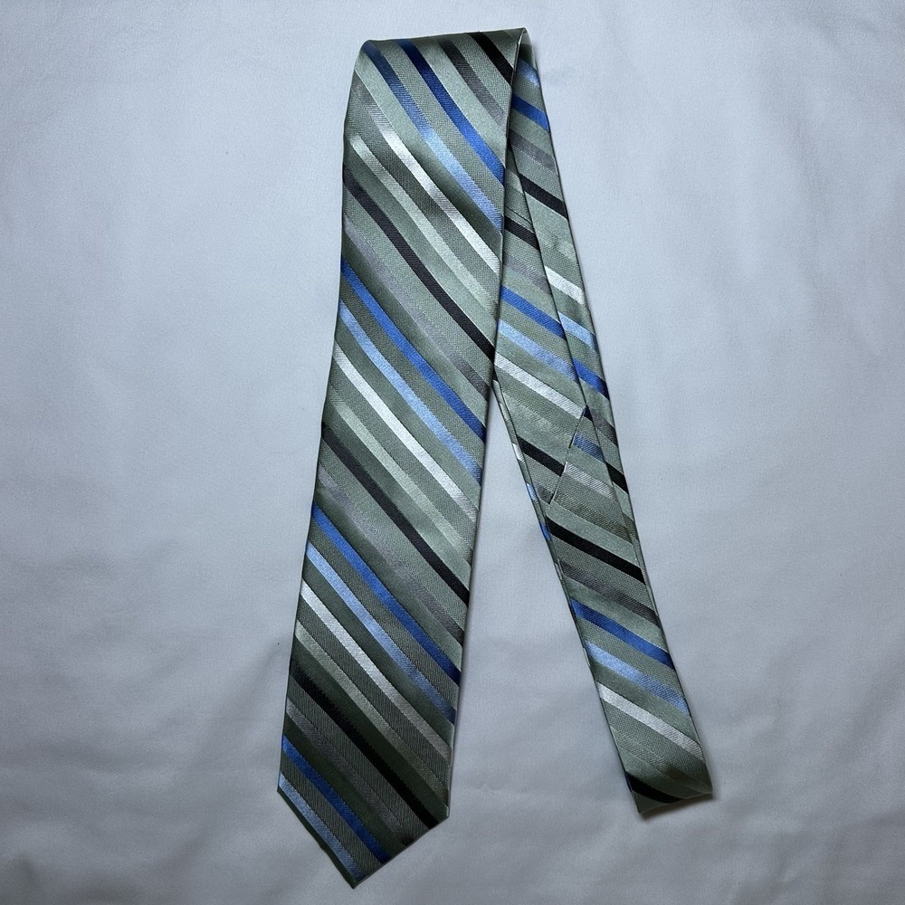 Jos A Bank Mens Silk Tie Lot 2 Light Green Peach Preppy Diagonal Stripe NEW - Picture 3 of 13